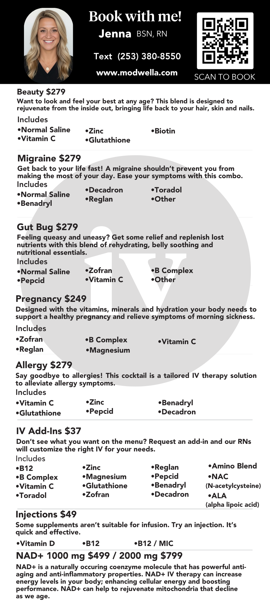Modwella IV hydration pricing sheet — page 2